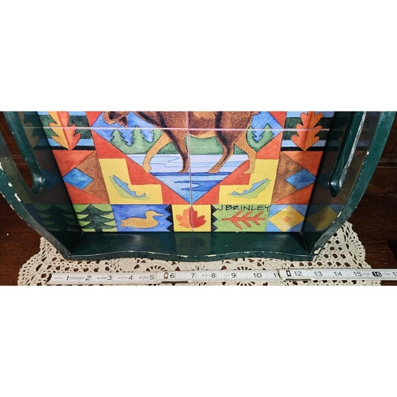 J. Brinley Art Tile in a Wooden Serving Tray Moose Scene (read) - Picture 12 of 12